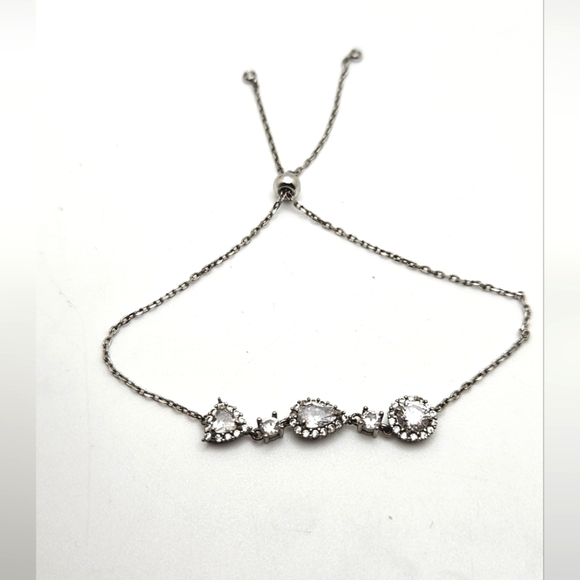 🟢3/$19🟢 Delicate Silver CZ Slider Bracelet Vintage Styled Retro - Picture 3 of 9